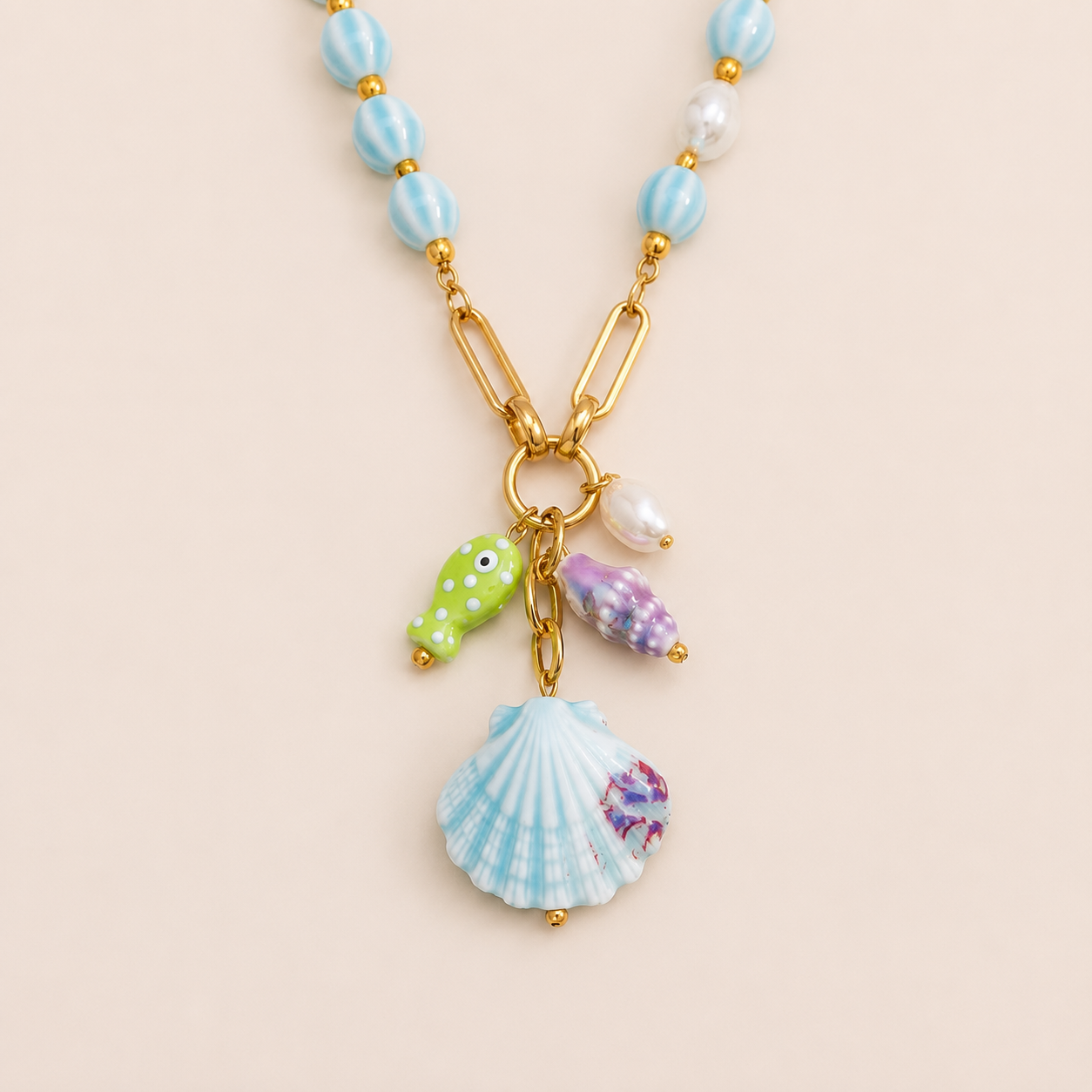 Rivage Blue & Gold Necklace – Stainless Steel by Folie à Trois