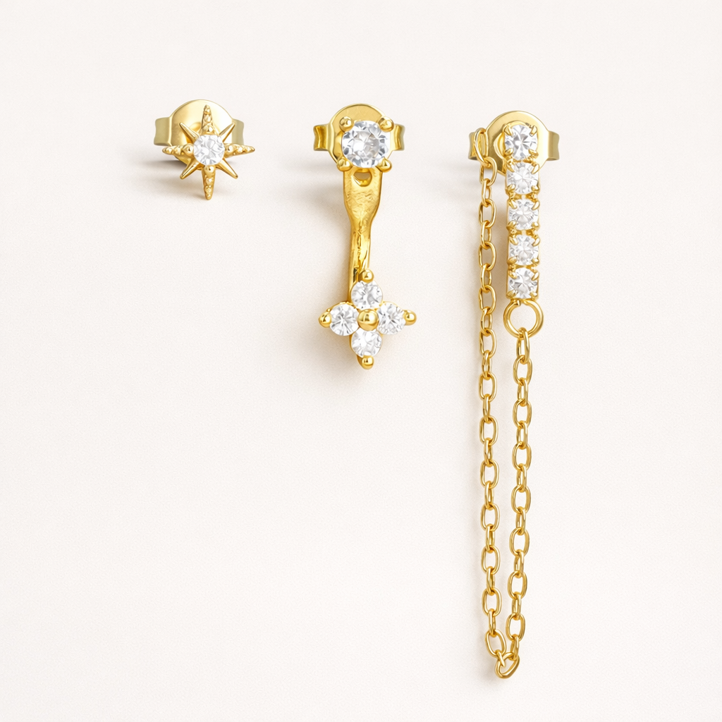 Bianca Set – Gold White Earring Set, by Folie à Trois