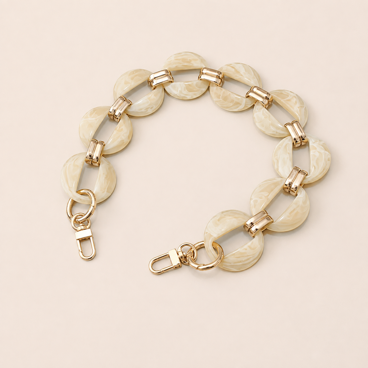 Round cream marbled resin link phone chain with gold connectors on cream — Folie à Trois Cedar wholesale phone chain