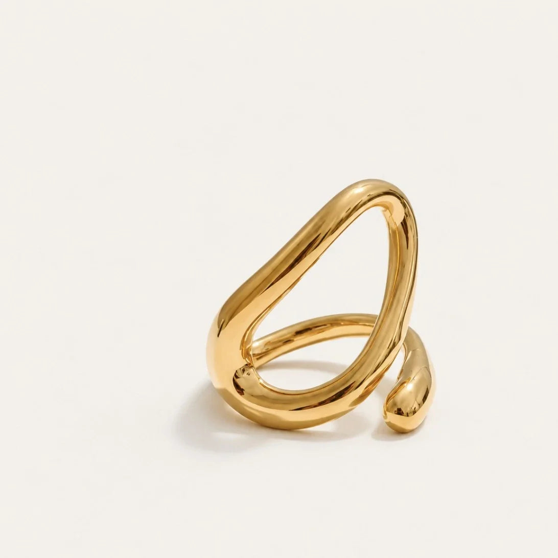 Gold Lasso RING: a slim, smooth wire ring that loops into an open oval on top — Folie à Trois