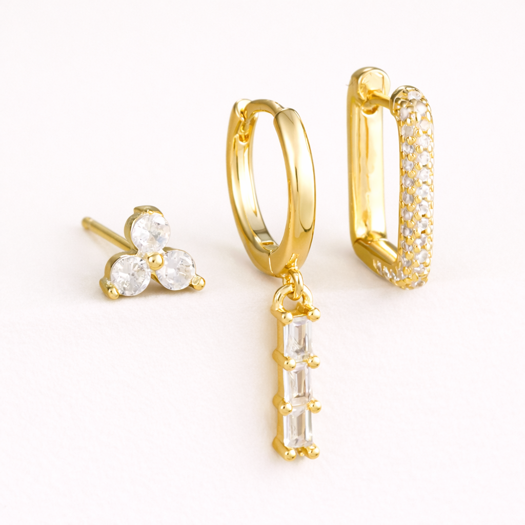 Solaire Set – Gold White Earring Set, by Folie à Trois