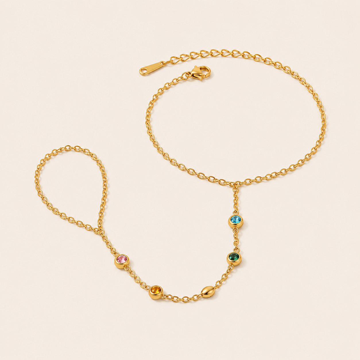 Sunlit Hand Chain Bracelet in Gold with Multi-colour finish – Stainless Steel by Folie à Trois