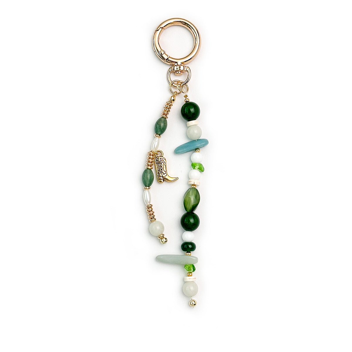 Tropez BAG CHARM Jade Boot - green jade beads with gold cowboy boot charm