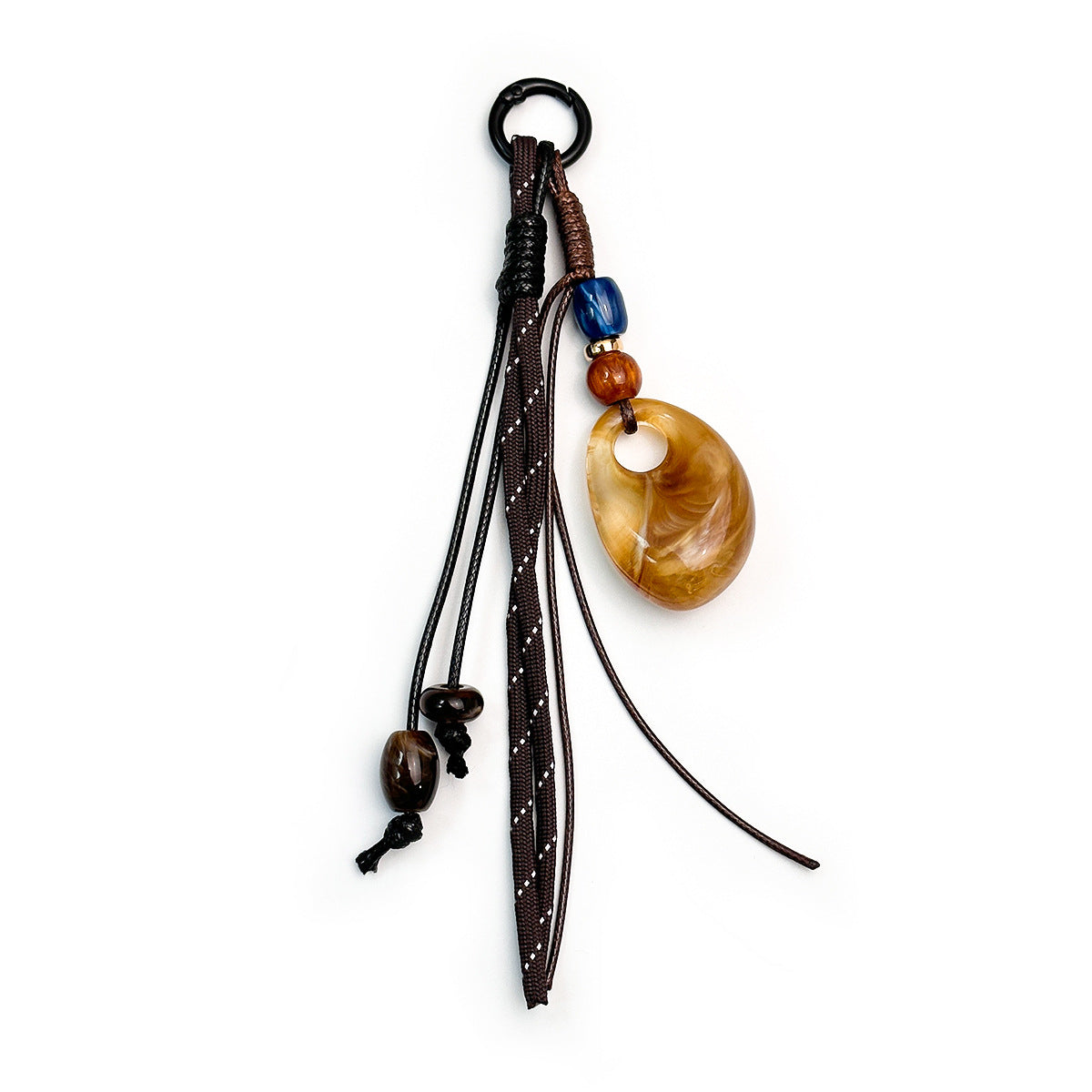 Tropez BAG CHARM Amber Drop - brown cord with amber agate donut pendant