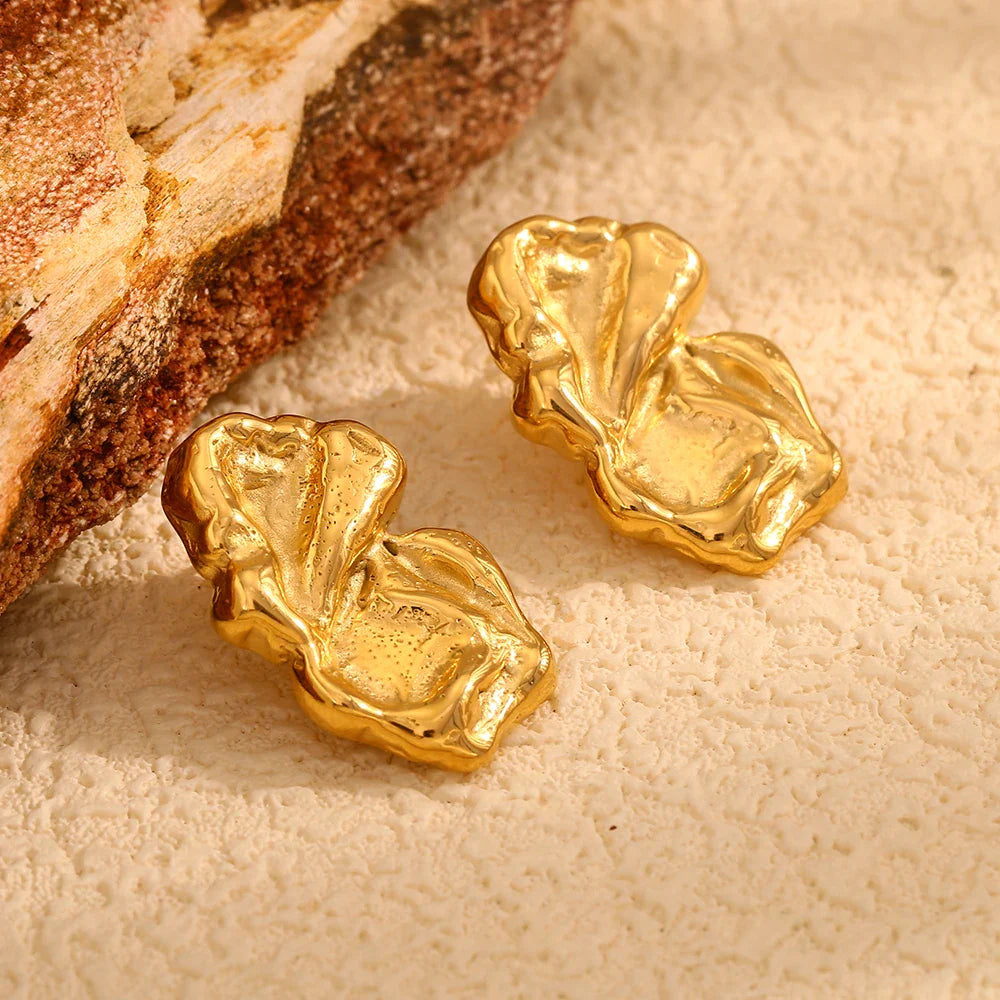 E.B.belle Vintage Stijl Pitting Onregelmatig Gevouwen Patroon Oorbellen Roestvrij Staal 18k Vergulde Hypoallergene Vrouwen Charme