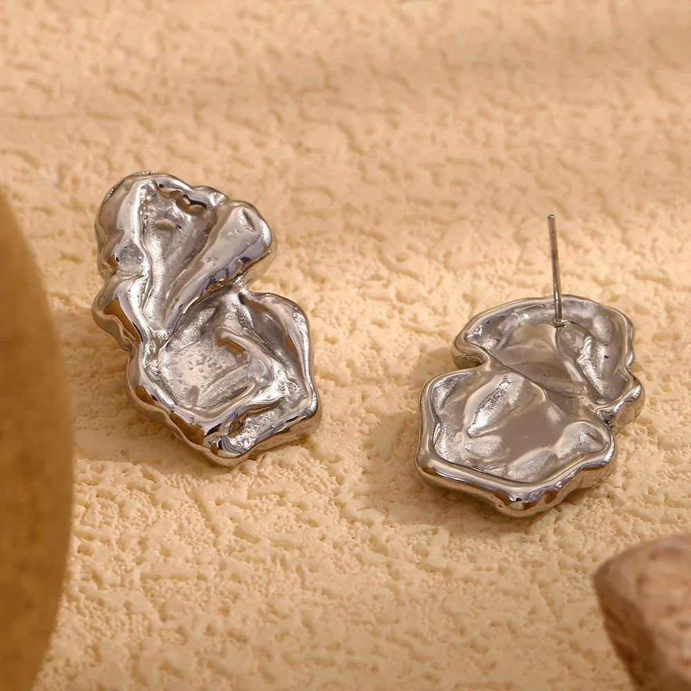 E.B.belle Vintage Stijl Pitting Onregelmatig Gevouwen Patroon Oorbellen Roestvrij Staal 18k Vergulde Hypoallergene Vrouwen Charme