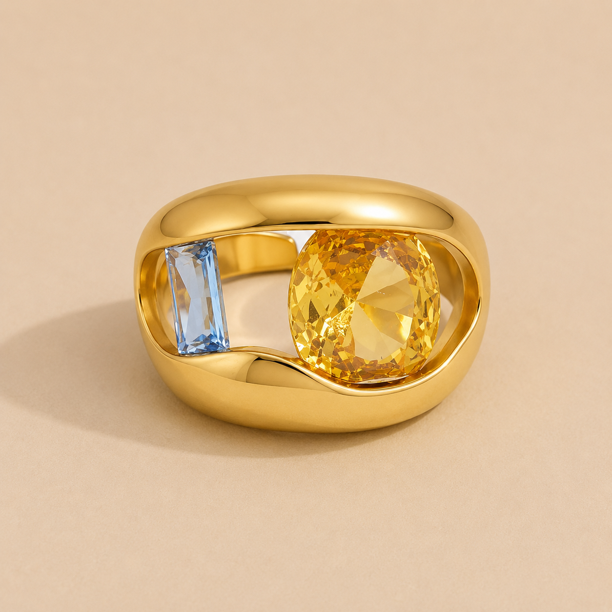 Amara Adjustable Ring in Green & Yellox – Gold Stainless Steel by Folie à Trois