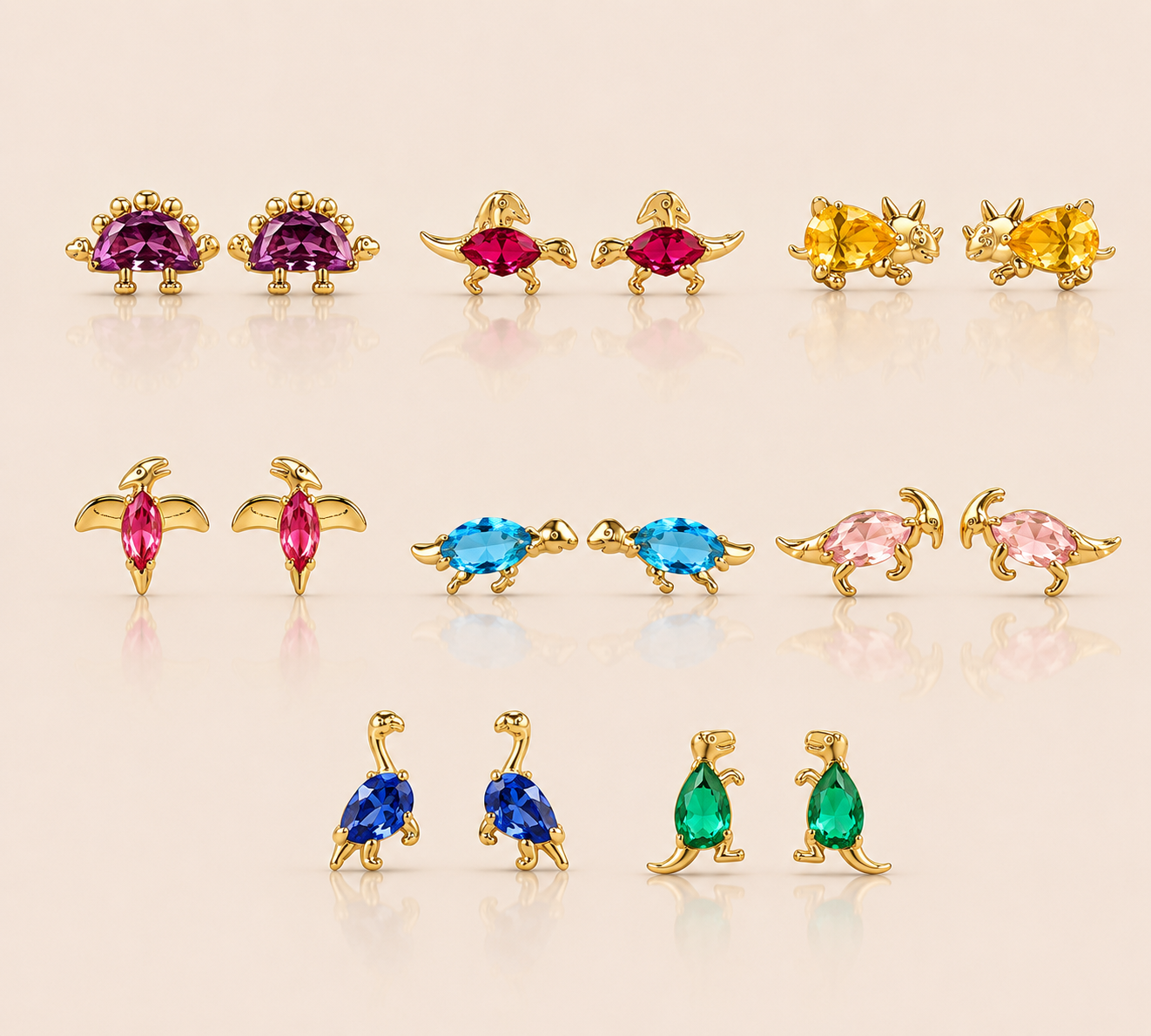 Colorful Dino Earrings – Navy Blue, Stainless Steel by Folie à Trois