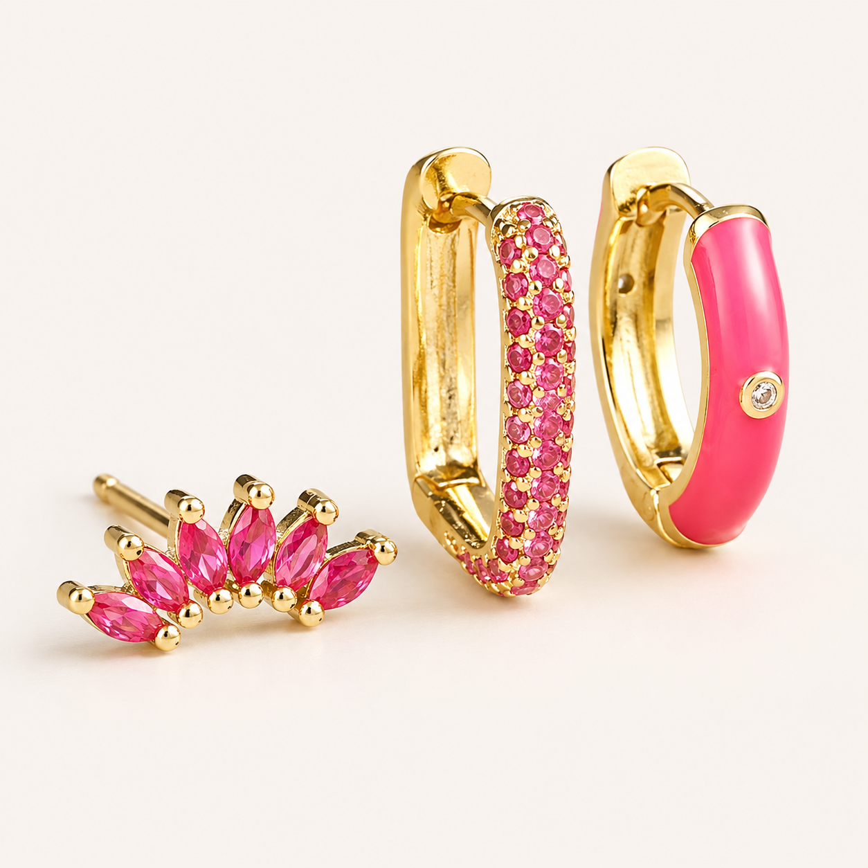 Ames Set – Gold White 3-Piece Earring Set, by Folie à Trois