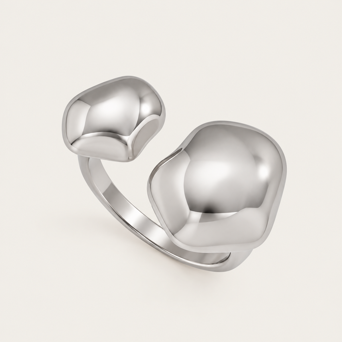 Silver-tone Cloud RING: open adjustable ring with two smooth, organic pebble-shaped ends — Folie à Trois