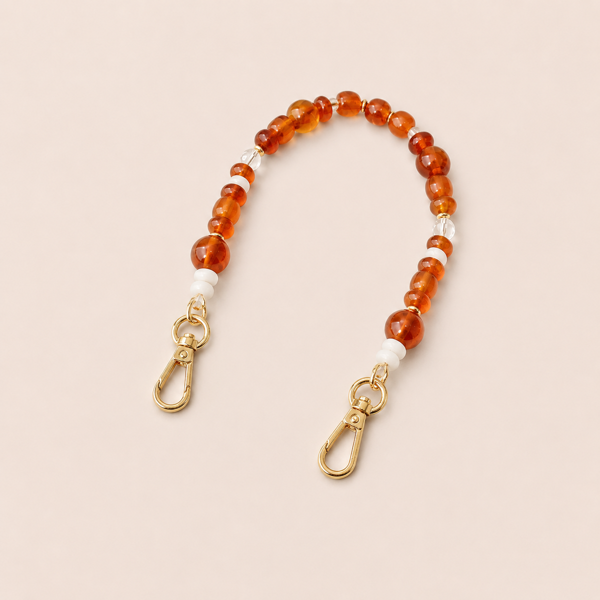 Amber gemstone bead phone chain with clear crystal and white spacers, gold clasps — Folie à Trois Cormac wholesale phone chain
