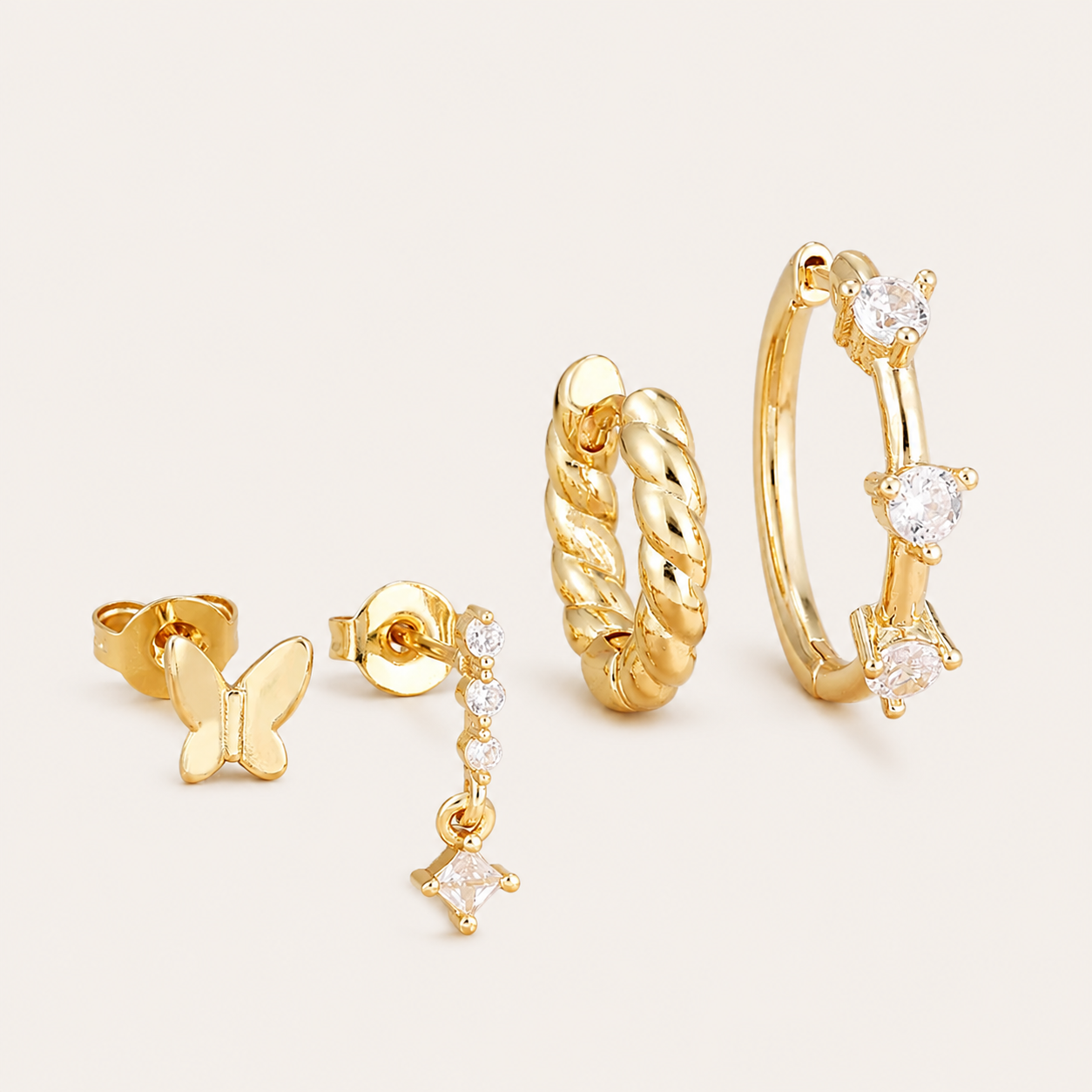Fairfax Set – 4-Piece Stainless Steel Stud Set with Butterfly, by Folie à Trois