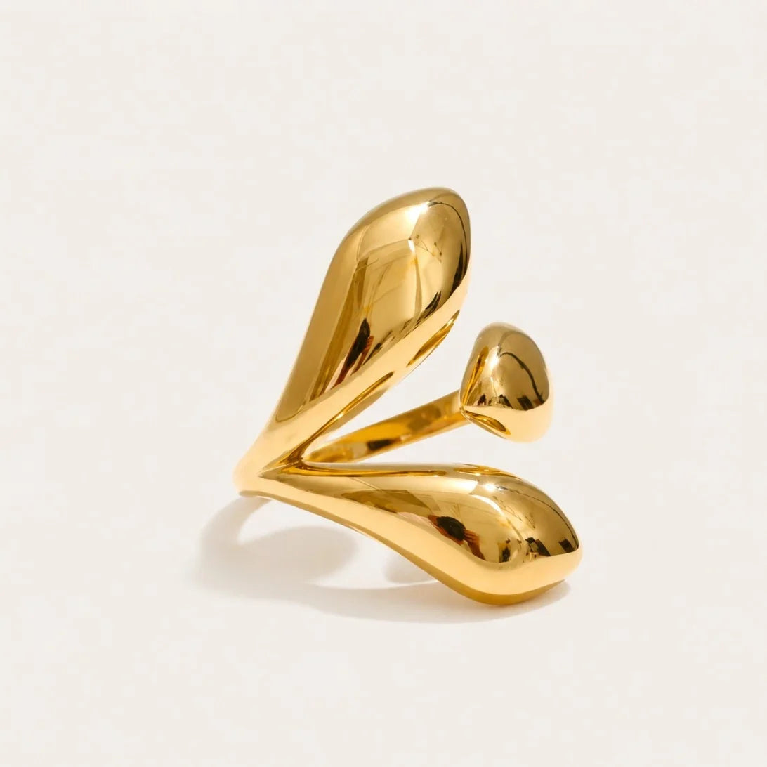 Gold Gemelli RING: an open band with two polished drops rising side by side — Folie à Trois