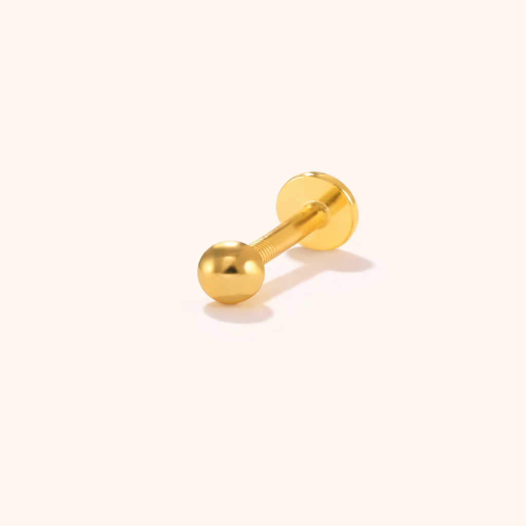Glitz And Glam Piercing has a smooth gold ball end on a threaded post with a flat screw-back disc.