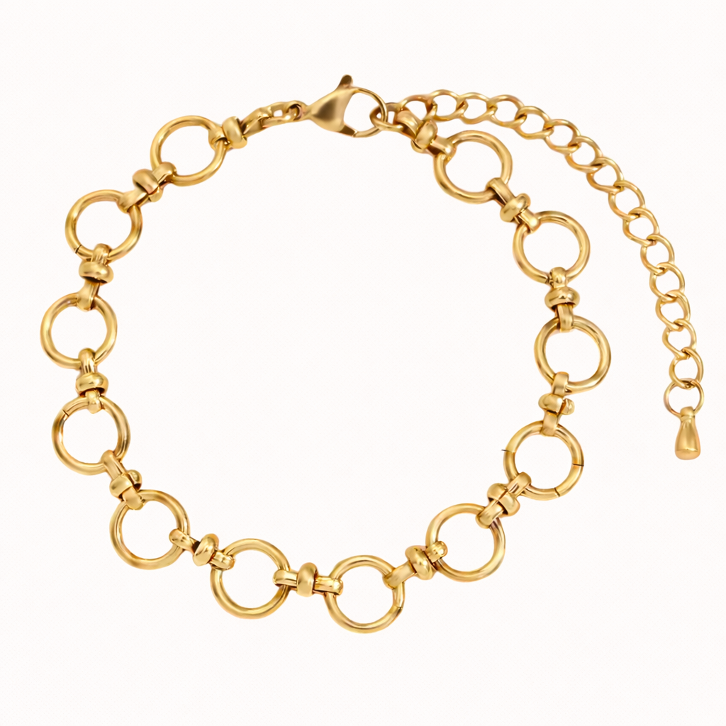 Main Character BRACELET gold circle-link chain bracelet with a lobster clasp, studio flat-lay on a white background.