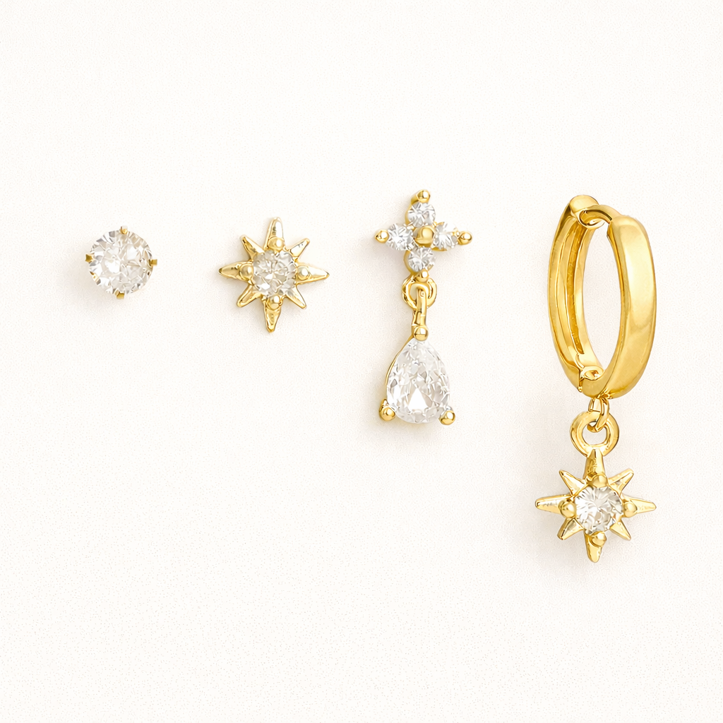 Mila Set – Gold White Earring Set, by Folie à Trois