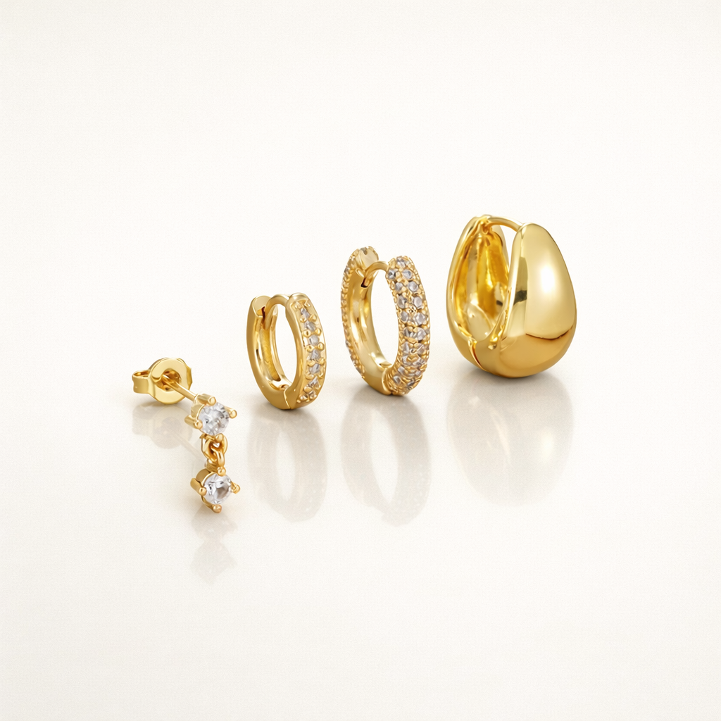 Roxy Set – Gold White Earring Set, by Folie à Trois