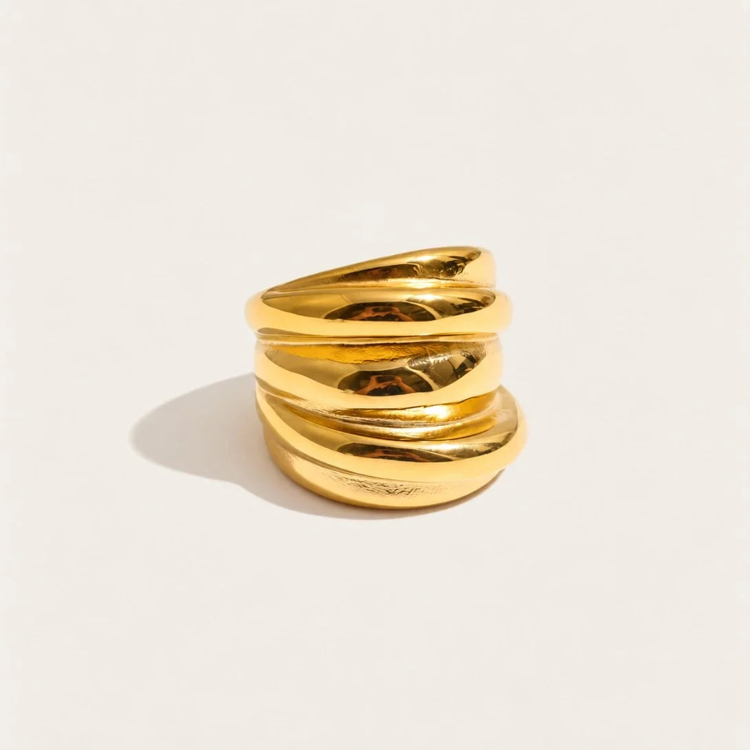 Gold Tressé RING: a wide ring of chunky, rounded bands woven together — Folie à Trois