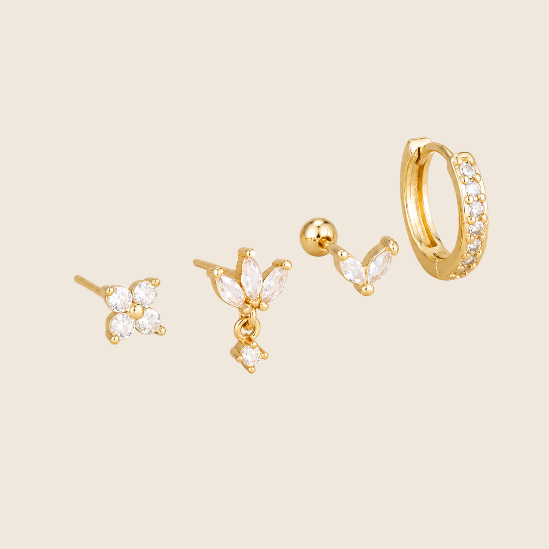 Willow Set – 4-Piece Stainless Steel Earring Set, by Folie à Trois