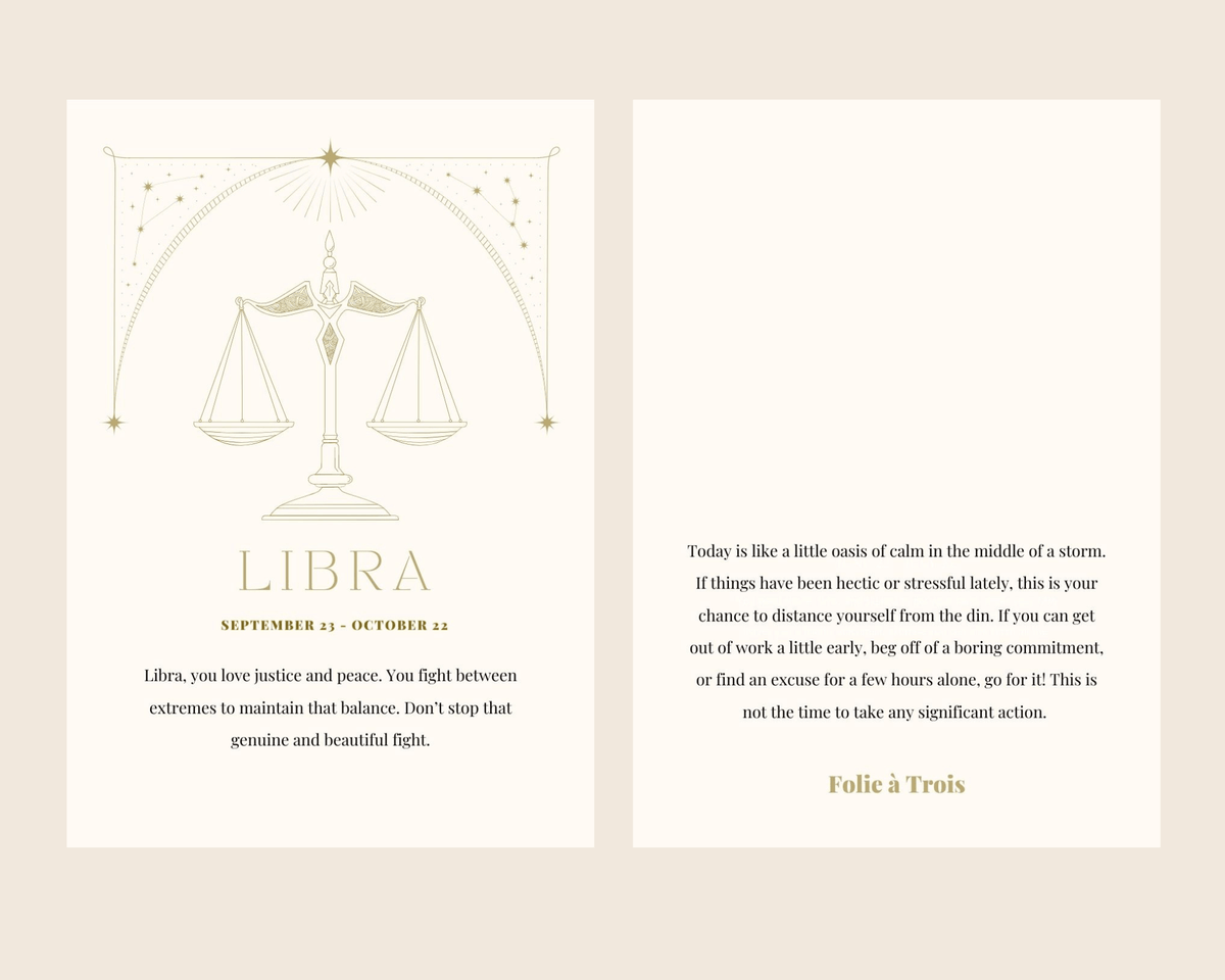 A Libra-themed card for Zodiac Stud Earrings shows a scale illustration with a matching horoscope message.