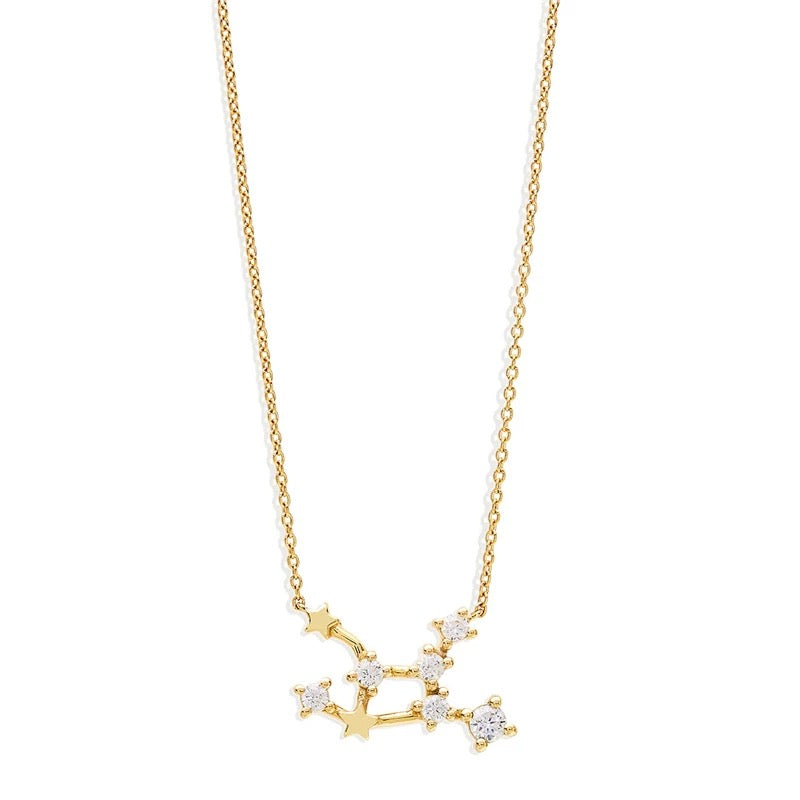 Gold Virgo Zodiac necklace with a small crystal constellation pendant on a fine chain, shown on white, Virgo Zodiac BUNDLE.