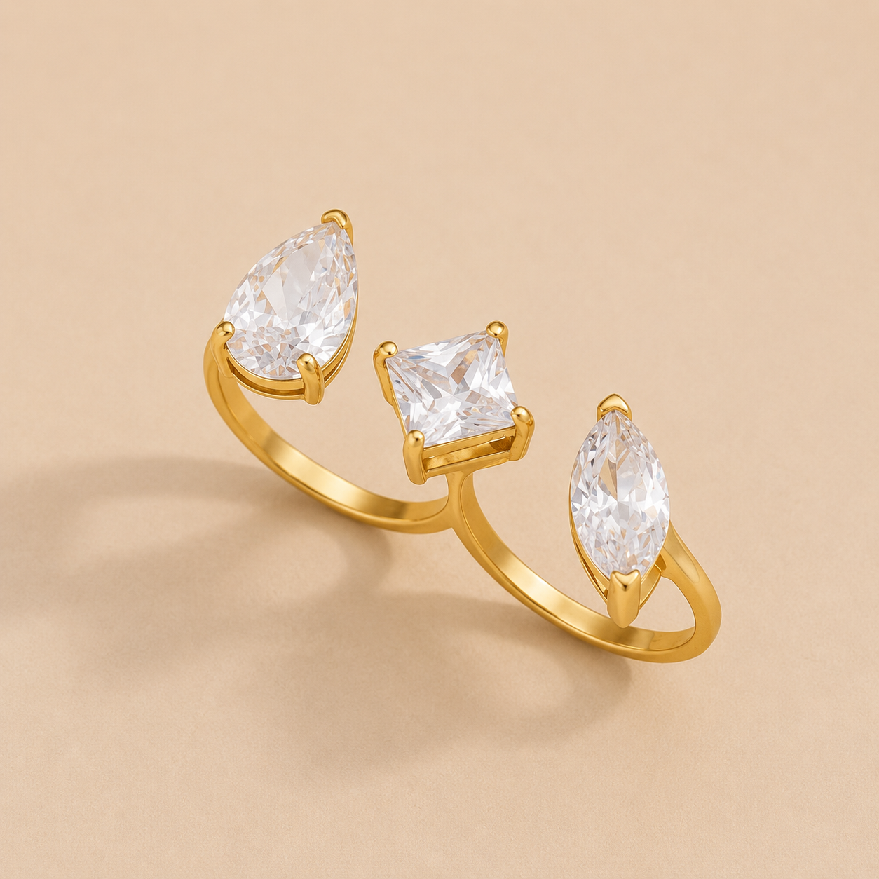 Elysia Ring Gold & White Adjustable Ring – Stainless Steel by Folie à Trois