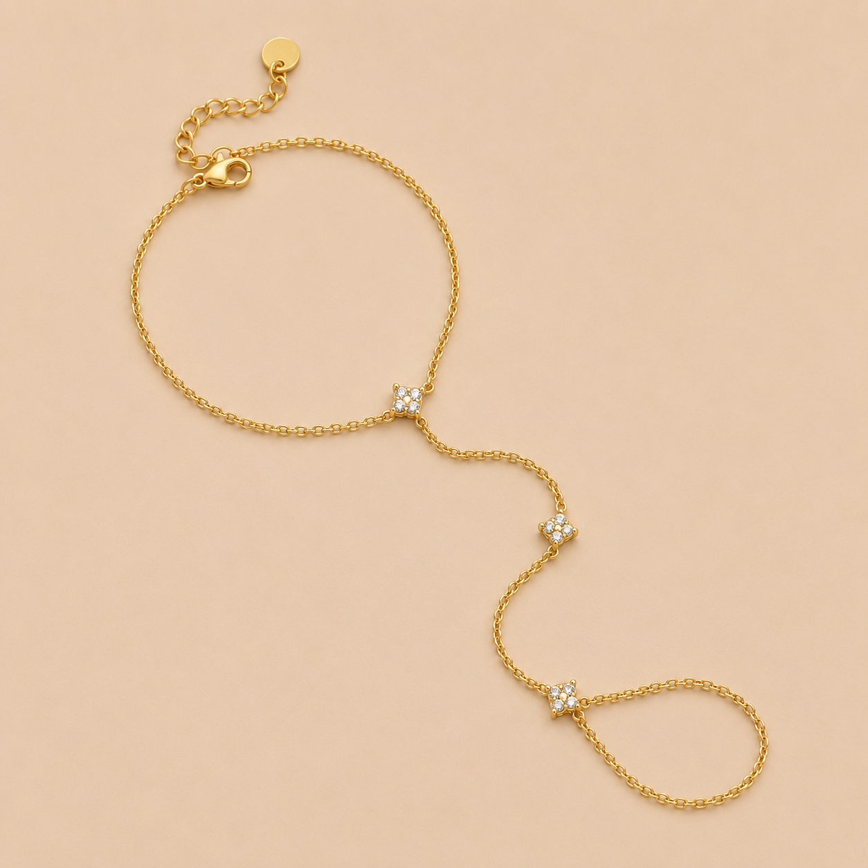 Insolite Hand Chain Bracelet Gold & White – Stainless Steel by Folie à Trois