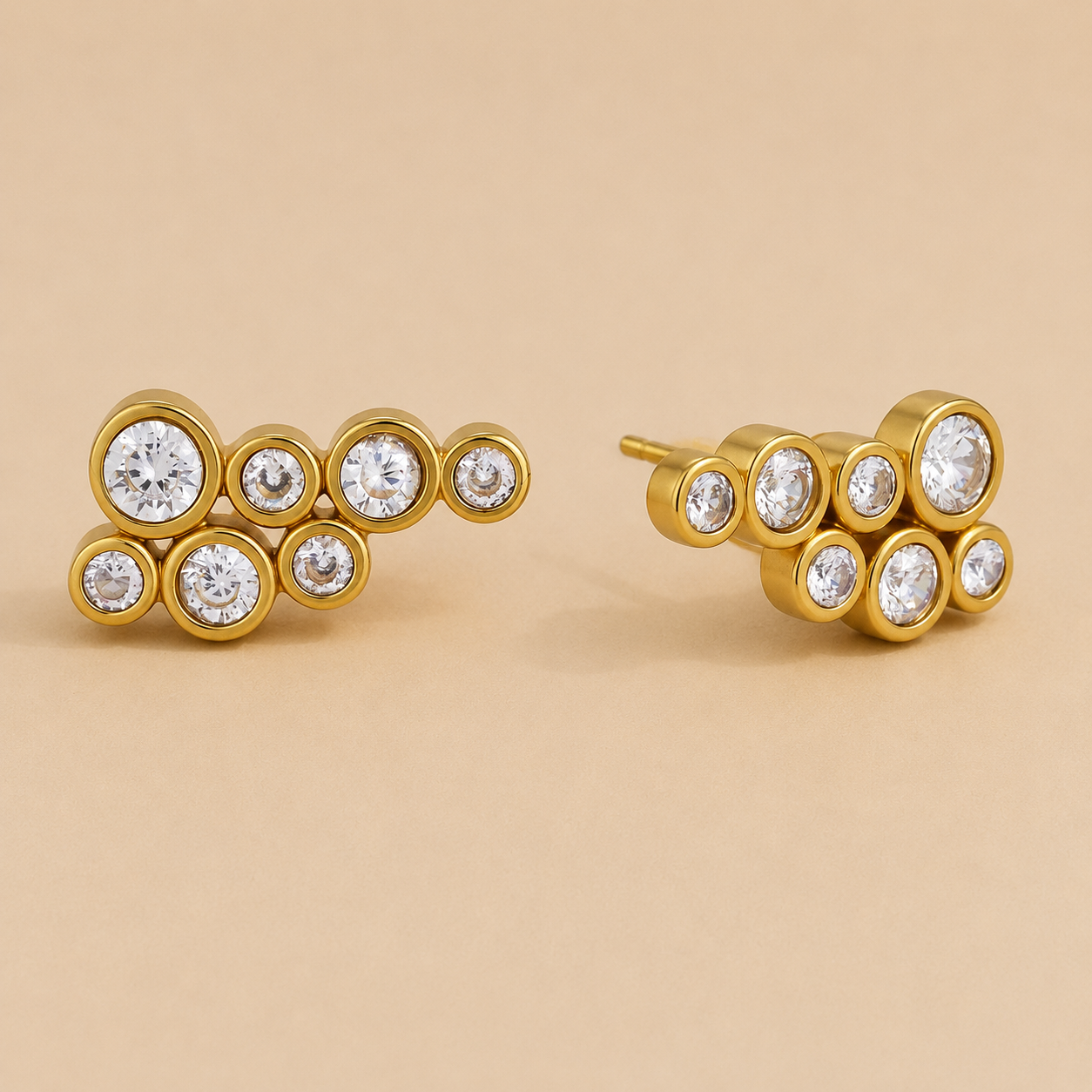Mar Earrings Gold & White Studs – Stainless Steel by Folie à Trois