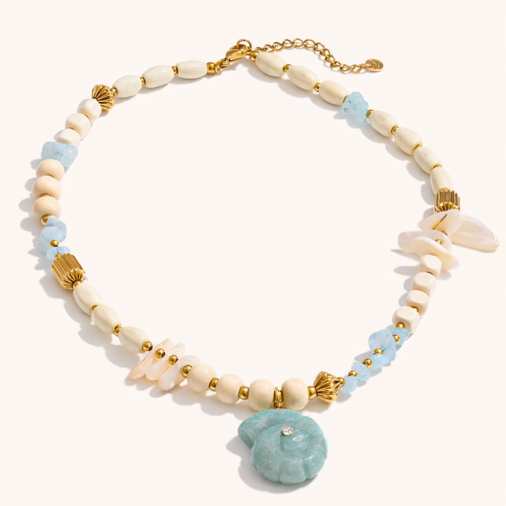 Tahiti Blue Beaded Necklace – Stainless Steel by Folie à Trois