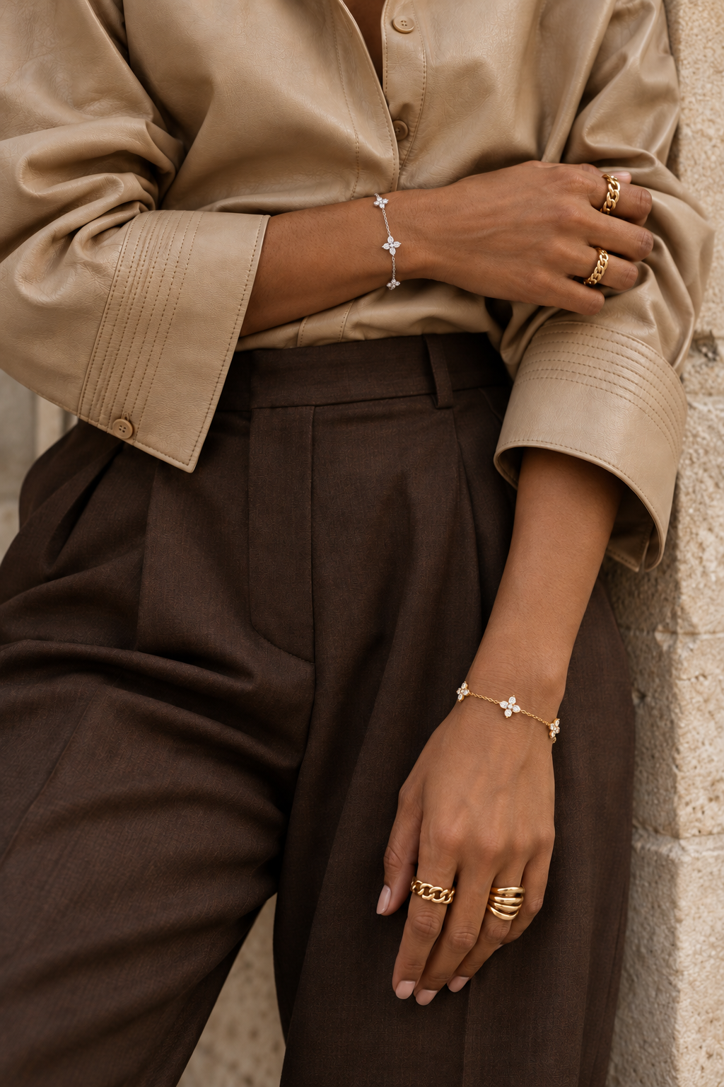 Silver-tone Fiore BRACELET with clear zirconia flower stations on a fine chain — Folie à Trois