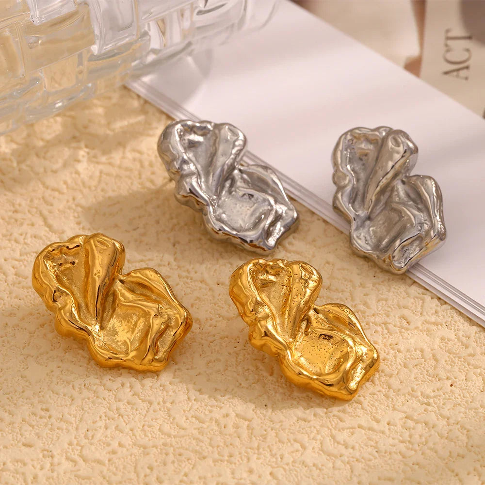 E.B.belle Vintage Stijl Pitting Onregelmatig Gevouwen Patroon Oorbellen Roestvrij Staal 18k Vergulde Hypoallergene Vrouwen Charme