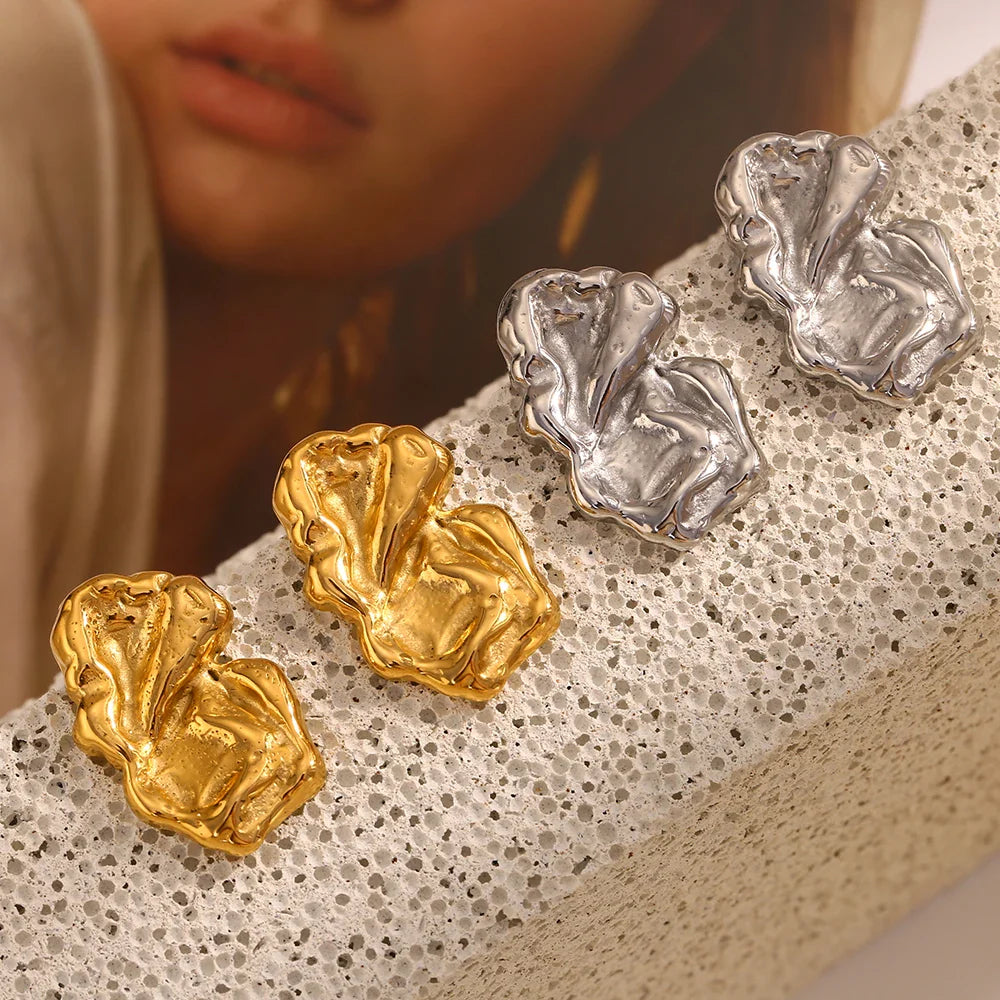 E.B.belle Vintage Stijl Pitting Onregelmatig Gevouwen Patroon Oorbellen Roestvrij Staal 18k Vergulde Hypoallergene Vrouwen Charme