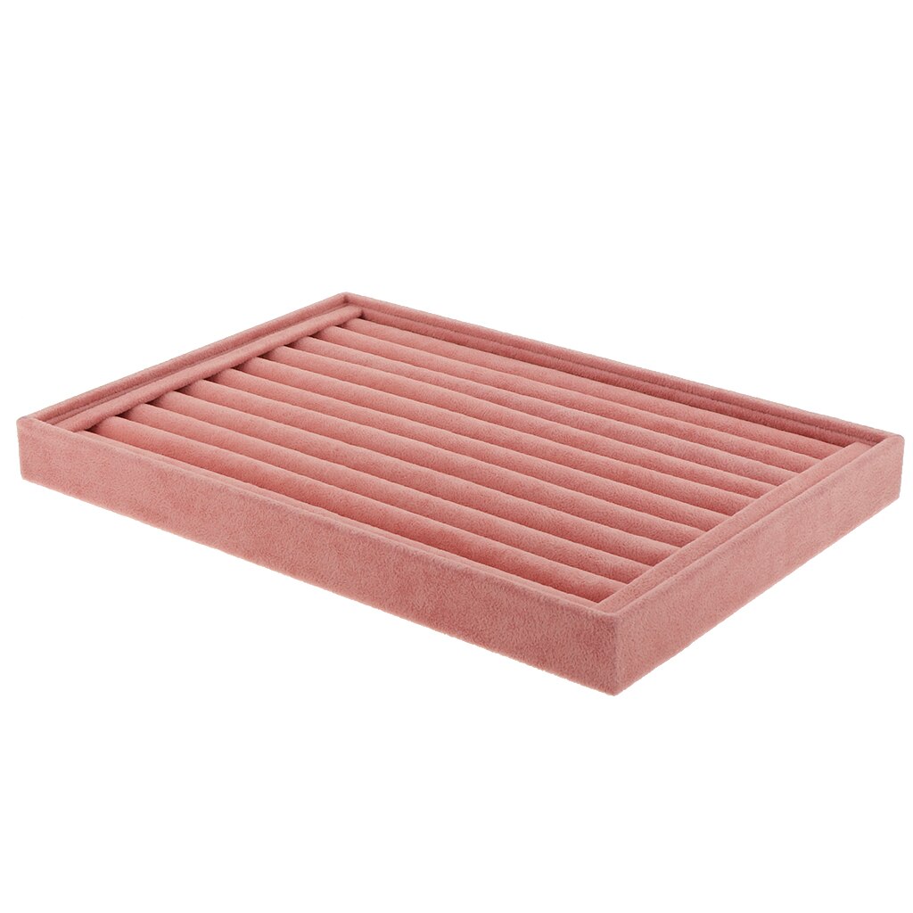Pink velvet Jewelry Tray DISPLAY with rows of padded ring slots, shown at an angle on a white background.
